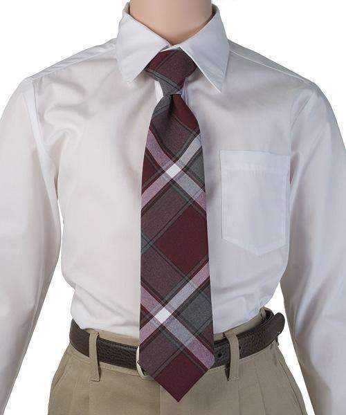 12in Junior Tie 54 Plaid Burgundy/Gray/White