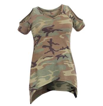 Womens Camo Cold Shoulder Top