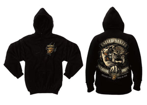 Black Ink U.S.M.C. Bulldog Hooded Pullover Sweatshirt