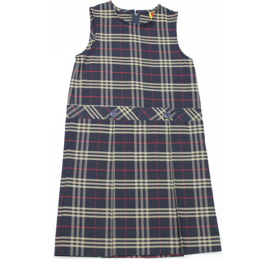 Girls High-Neck Pleated Plaid Jumper