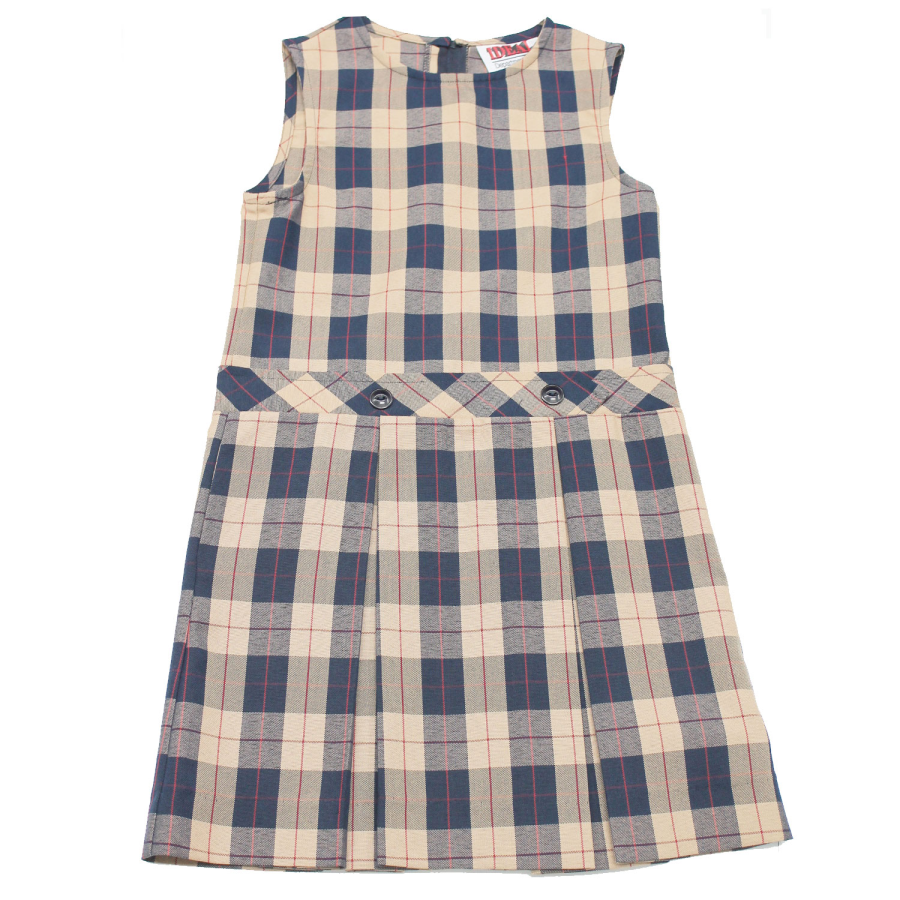 Girls High-Neck Pleated Plaid Jumper