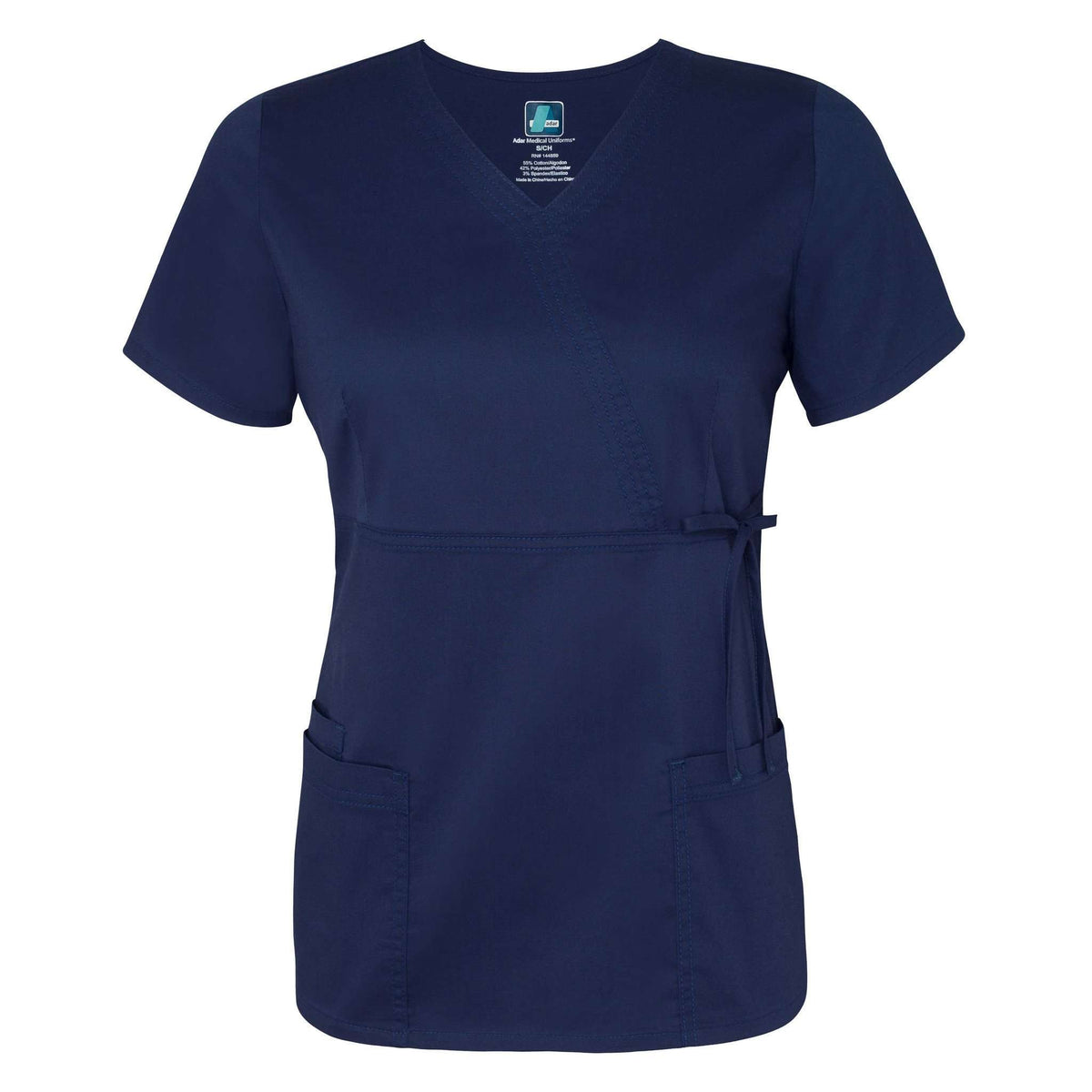  Adar - uniforms Medical Uniform Tops uniforms online ADAR Pop-Stretch Junior Fit Mock Wrap Tie Top - SchoolUniforms.com