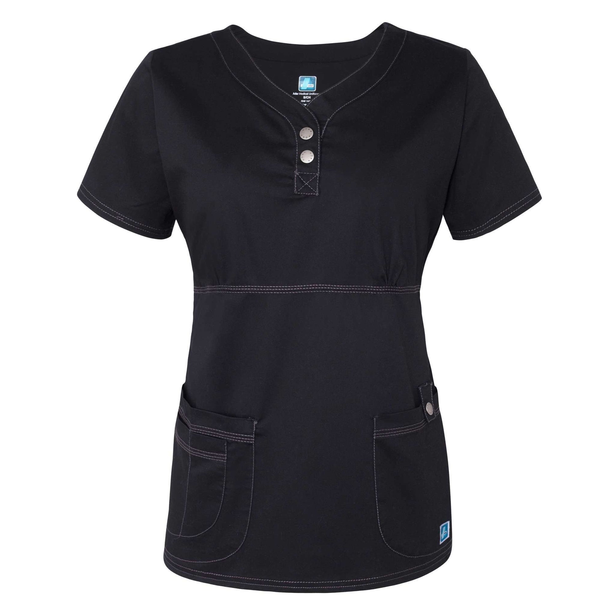  Adar - uniforms Medical Uniform Tops uniforms online Adar Pop-Stretch Junior Fit Taskwear Empire Henley Top - SchoolUniforms.com