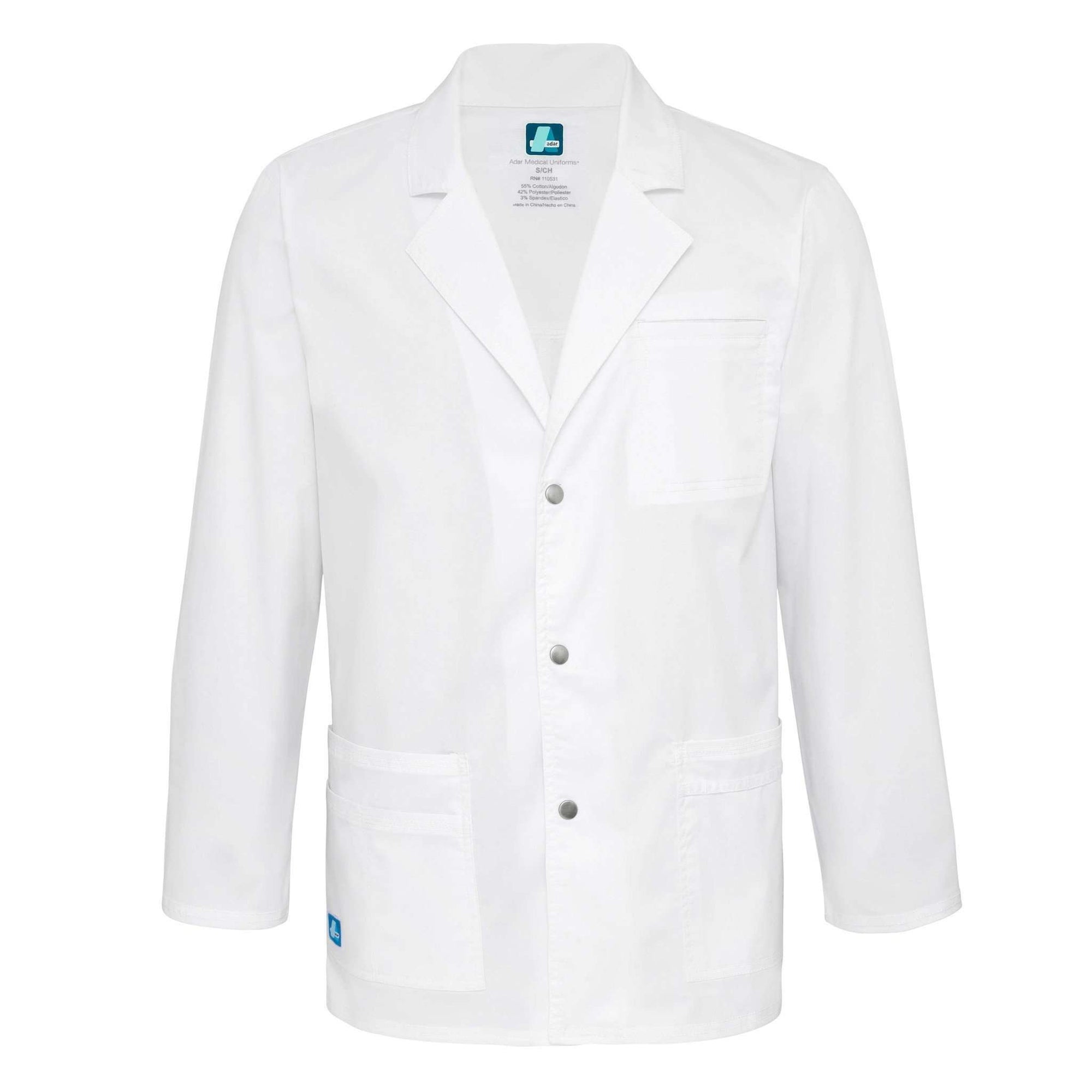  Adar - uniforms Medical Uniform Lab Coats uniforms online ADAR Pop-Stretch Mens 31" Snap Front Lab Coat - SchoolUniforms.com