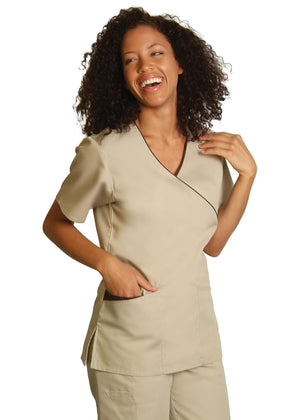  Adar - uniforms Medical Uniform Tops uniforms online Adar Universal Mock Wrap Contrast Trim Top - SchoolUniforms.com