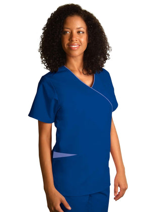  Adar - uniforms Medical Uniform Tops uniforms online Adar Universal Mock Wrap Contrast Trim Top - SchoolUniforms.com