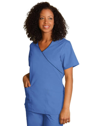  Adar - uniforms Medical Uniform Tops uniforms online Adar Universal Mock Wrap Contrast Trim Top - SchoolUniforms.com