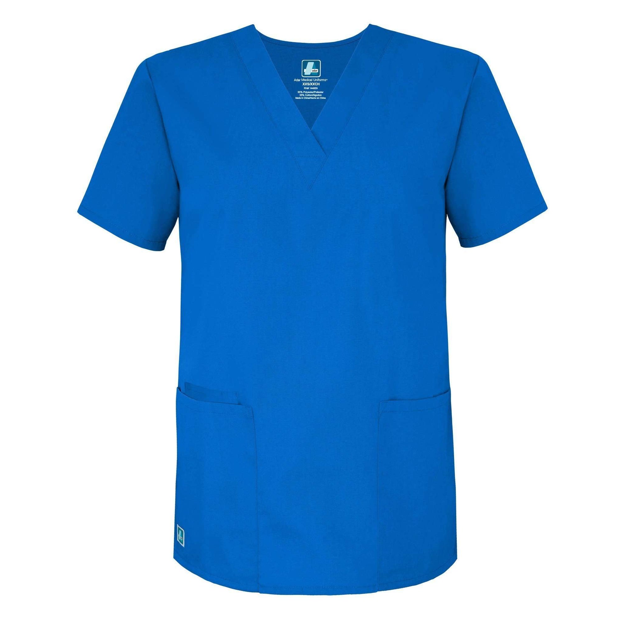  Adar - uniforms Medical Uniform Tops uniforms online Adar Universal Unisex V-Neck 2 Pocket Scrub Top Regal Blue L - SchoolUniforms.com